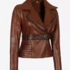 Womens Asymmetrical Brown Sherpa Real Leather Jacket