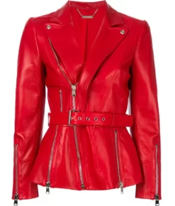 Women’s Belted Red Real Leather jackets