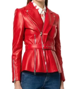 Women’s Belted Red Top Leather jackets