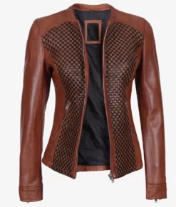 Womens Biker Textured Real Leather Jacket