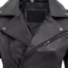 Women's Black Asymmetrical Motorcycle Genuine Leather Jacket with Belted Waist