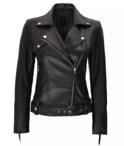 Women's Black Asymmetrical Motorcycle Top Grain Leather Jacket