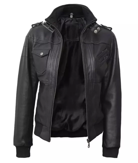 Women's Black Bomber Top Grain Leather Jackets