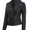 Womens Black Finest Asymmetrical Biker Full Genuine Leather Jacket