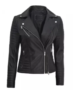 Womens Black Finest Asymmetrical Genuine Leather Jacket