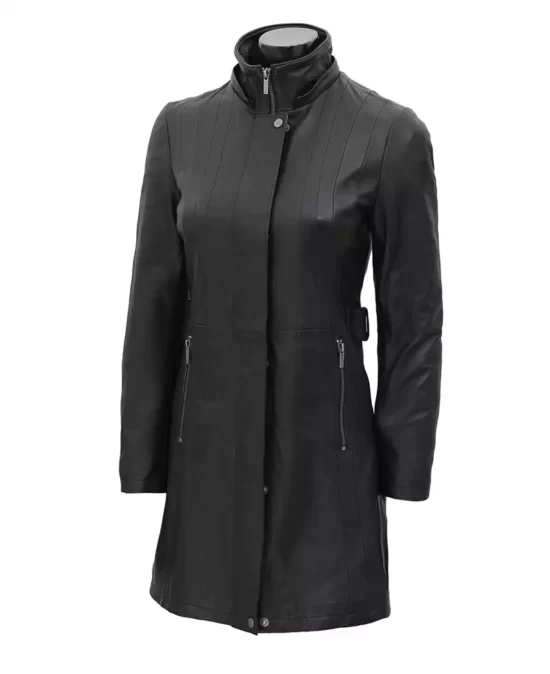 Womens Black Genuine Leather Coat
