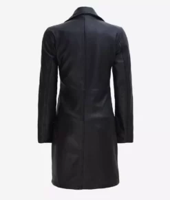 Womens Black Long Trench Genuine Leather Coat
