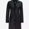 Womens Black Long Trench Leather Coat