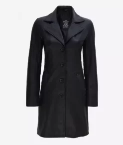 Womens Black Long Trench Pure Leather Coat