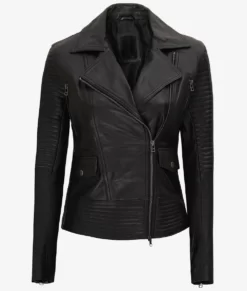 Womens Black Motorcycle Lambskin Leather Jacket