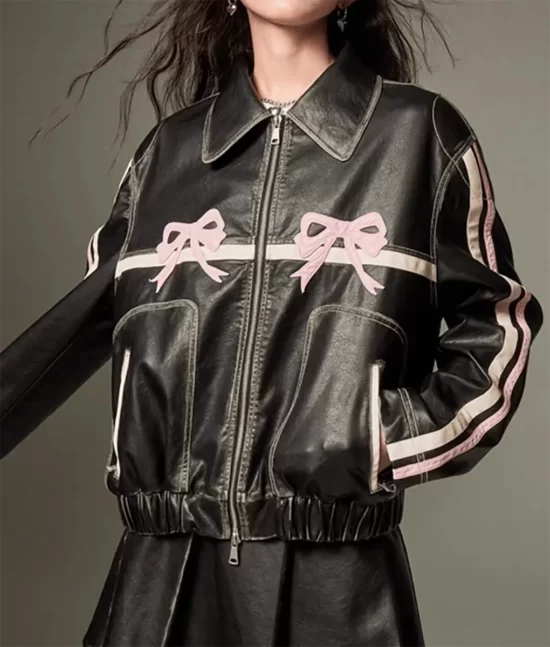Women’s Black Ribbon Genine Leather Jacket
