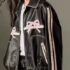 Women’s Black Ribbon Top Leather Jacket