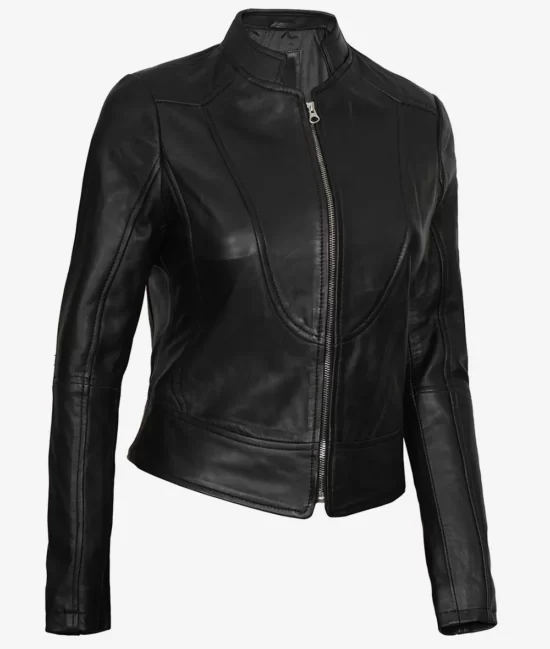 Women's Black Top Biker Vegan Full Genuine Leather Jacket