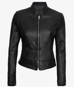 Womens Black Top Biker Vegan Full Genuine Leather Jacket