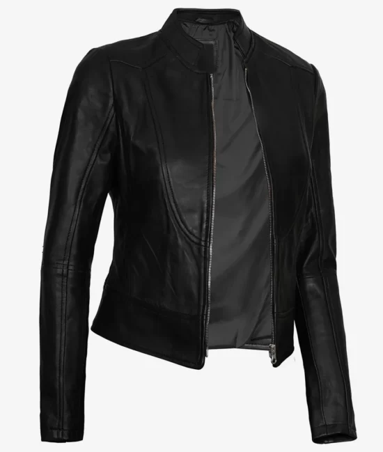 Women's Black Top Biker Vegan Genuine Leather Jacket