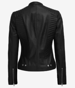 Womens Black Top Vegan Leather Mandarin Collar Biker Jacket