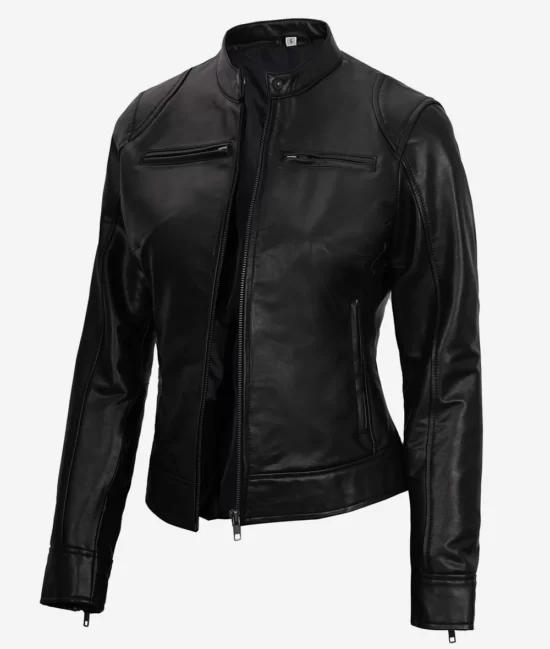 Womens Black Vegan Best Leather Moto Jacket
