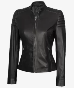 Women's Black Vegan Cafe Racer Best Full Genuine Leather Jackets