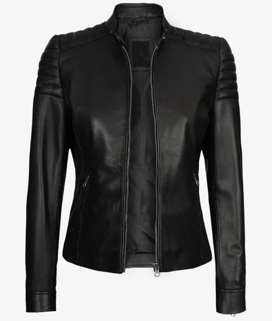 Womens Black Vegan Cafe Racer Best Full Genuine Leather Jackets