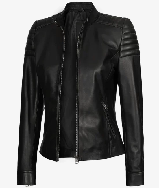 Womens Black Vegan Cafe Racer Best Genuine Leather Jackets