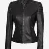 Womens Black Vegan Cafe Racer Real Leather Jackets