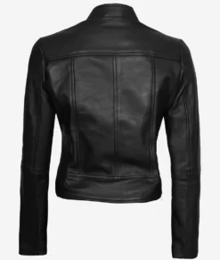 Womens Black Vegan Leather Biker Jacket