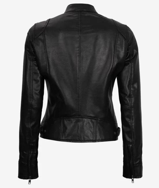 Womens Black Vegan Pure Leather Moto Jacket