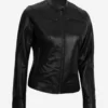 Womens Black Vegan Real Leather Moto Jacket