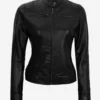 Womens Black Vegan Top Leather Moto Jacket