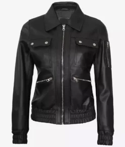 Womens Bomber Trucker Black Lexury Full Genuine Leather Jacket