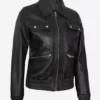 Womens Bomber Trucker Black Top Leather Jacket