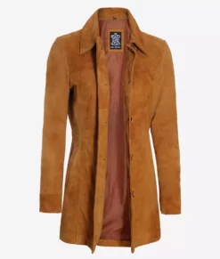 Womens Brown Suede Leather Coat