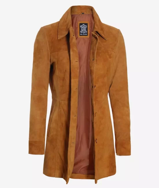 Womens Brown Suede Leather Coat