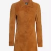 Womens Brown Suede Leather Coat Front