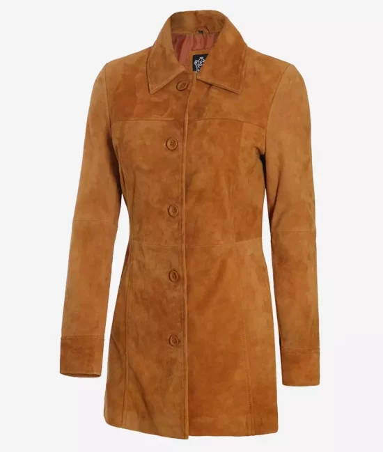 Womens Brown Suede Real Leather Coat