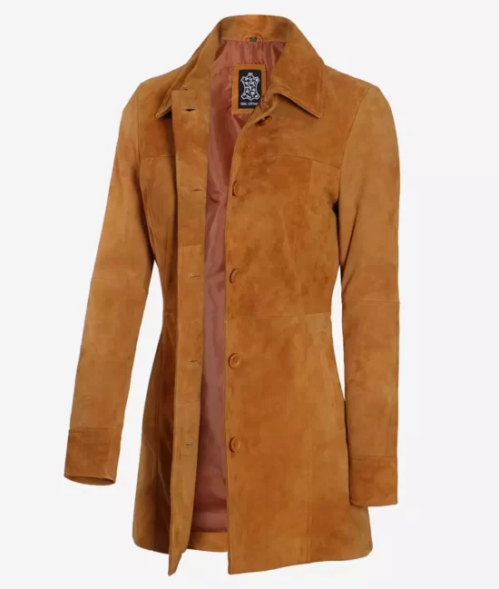 Womens Brown Suede Top Leather Coat