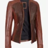 Womens Brown Textured Real Leather Jacket
