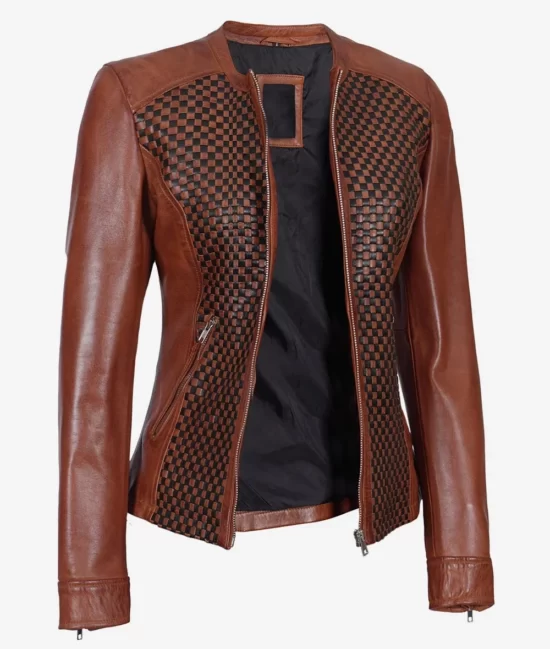 Womens Brown Textured Real Leather Jacket