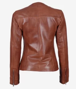 Womens Brown Textured Top Leather Biker Jacket