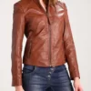 Women’s Browny Cafe Racer Leather Jacket