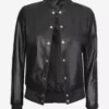 Women's Button Closure Black Bomber Leather Jacket