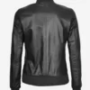 Women's Button Closure Black Bomber Leather Jacket Back