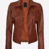 Women's Cognac Brown Trucker Full Grain Leather Jacket