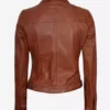 Womens Cognac Brown Trucker Leather Jacket Back