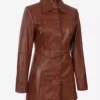 Womens Cognac Genuine Leather Coat