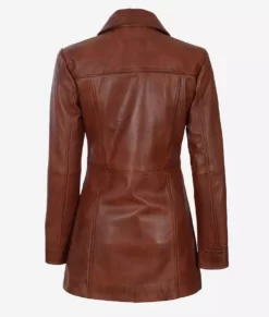 Womens Cognac Premium Leather Coat