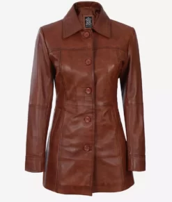 Womens Cognac Pure Leather Coat