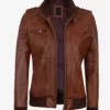 Womens Cognac Real Leather Bomber Jacket