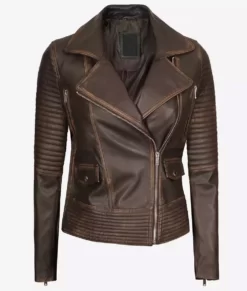 Women's Dark Brown Padded Full Genuine Leather Jacket