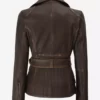 Women's Dark Brown Rub Off Asymmetrical Belted Genuine Leathet Jacket